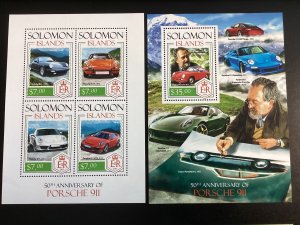 Solomon Islands #1536-37, 1554-55 Mint 2014 Porsche 911 Anniv. & Formula 1 Champ