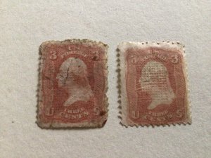 United States 1867  2 George Washington 3 cent stamps A11557