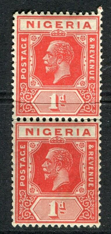 NIGERIA; 1921 early GV issue fine Mint hinged Shade of 1d. pair