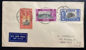 1948 Colombo Ceylon Airmail Cover To New York USA New Constitution Stamp