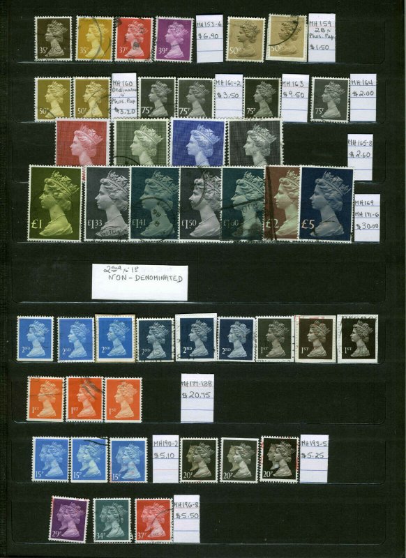 Great Britain Machin Collection In Stock Book Over 500  Stamps with ID Tags Used