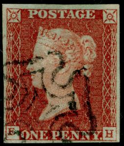 SG8, 1d red-brown, FINE USED. Cat £55+. BLACK MX. 4 MARGINS. EH