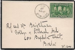 1927 Denfield, Canada to Boston, Ma Morning Cover solo 2c Confederation (56746)