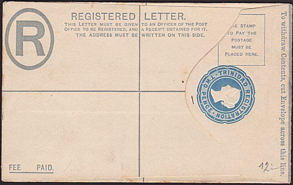 TRINIDAD QV 2d registered envelope fine unused..............................5208