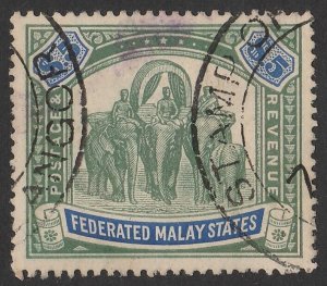 FEDERATED MALAY STATES 1904 Elephants $5 green & blue, wmk Multi Crown.