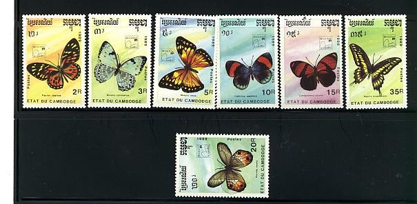 CAMBODGE 1989 BUTTERFLIES #997 - 1003 MNH