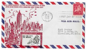 U.S. New York Air Mail issue of 1948, Scott C38, First Day Cover, Crosby Cachet
