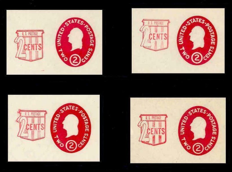 SCOTT #U538. 8a, 8b, 8c VERY FINE MINT CUT SQUARES