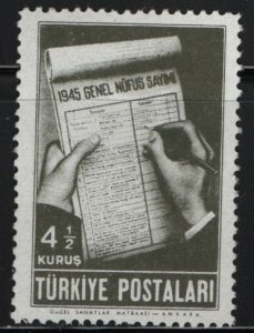 TURKEY, 929, HINGED, 1945, RECORDING CENSUS DATA