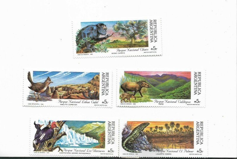 ARGENTINA 1989 NATIONAL PARKS FAUNA WILD ANIMALS MONKEY BIRDS SET OF 5 MINT NH