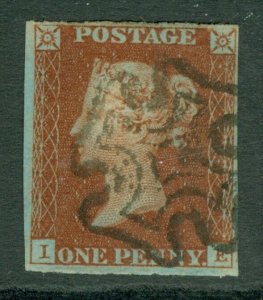 SG 8 1d red-brown plate 15 lettered IE. Very fine used. 4 margins 