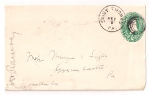 2c entire with St Thomas PA postmark 