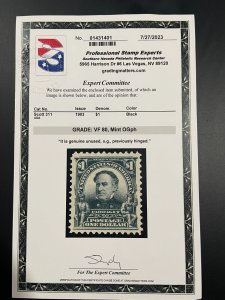 US stamp scott# 311 $1 Farragut 1902 mint OG pH PF cert Grade VF-XF 85 $650