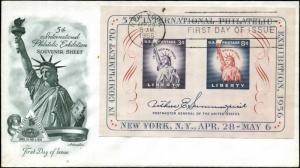 US FDC #1075 Artmaster Cachet New York, NY FIPEX Souvenir Sheet