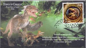 2016, Canada FDC, Dinos of Canada, Troodon inequalis 16-017