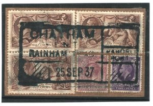 GB KGV HIGH VALUES SEAHORSES *RAINHAM ROAD CHATHAM* Kent Parcel Piece 1937 9.4 