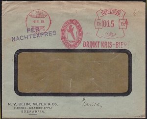 NETHERLANDS INDIES 1938 cover DRINK KRIS BEER advertising meter 15c........B2475