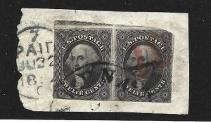 United States Scott 17 12-cent Washington pair on piece used 2023 cv $520