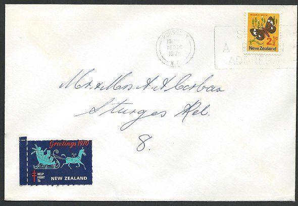 NEW ZEALAND 1970 cover with Help Fight TB cinderella.......................49966