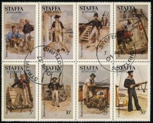 STAFFA SCOTLAND - CTO Block of 8 Se tenant - 1977 - Sailors - Perforated