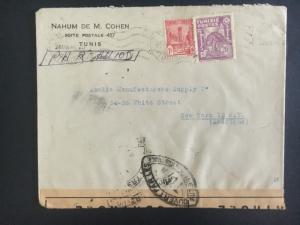 1945 Tunis Tunisia Censored Cover To USA Judaica Nahum de M Cohen