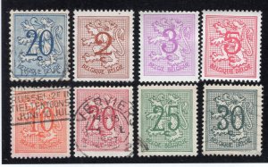 Belgium 1951-75 2c to 30c Lion, Scott 402-404, 406-407, 409, 411-412 used