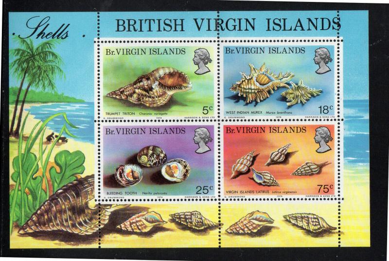 VIRGIN ISLANDS #277a  1974  SEA SHELLS        MINT VF NH O.G  S/S