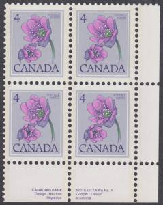 Canada - #709 Hepatica Plate Block - MNH