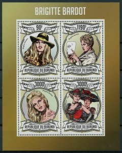 Burundi 2013 MNH Celebrities Stamps Brigitte Bardot Actresses Film People 4v M/S