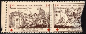 1916 WWI France Charity Stamp Red Cross 5 Centimes Union Women Rouen Committee