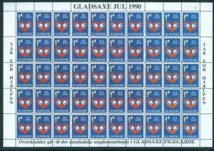 Denmark. 1990 Christmas Sheet. MNH. Gladsaxe Girls Music Band. Heart, 2 Birds