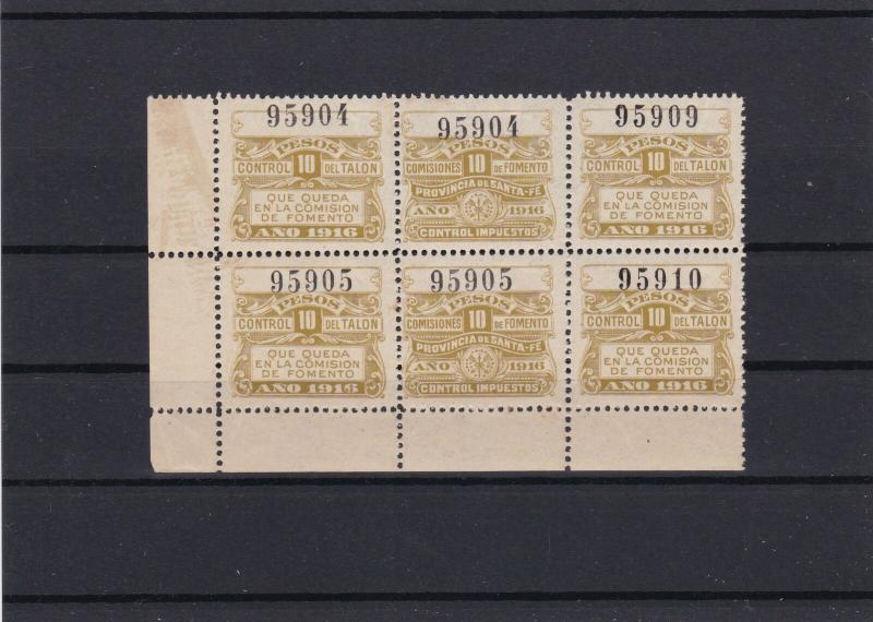 Argentina 10 Pesos 1916 Mint Never Hinged Revenue Stamps Block Ref 27745