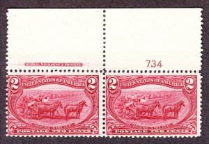 US 286 2c Trans-Mississippi Mint Plate #734 Top Pair F-VF OG NH SCV $160