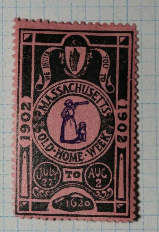 Massachusett Old Home Week 1902 Company Brand Ad Poster Stamp