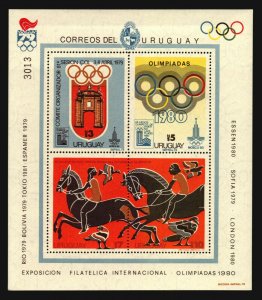 URUGUAY #1021 MNH S/S 1980 Olympic games greek art pot vase horse bird CV$35