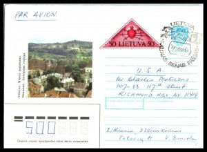 LITHUANIA Air Mail Cover - Kaunas to Richmond Hill, New York USA Q15 