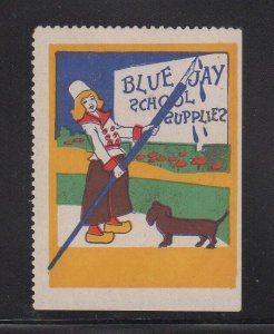 USA Advertising Stamp- Blue Jay School Supplies, Dutch Girl with Pen & Dog - MH