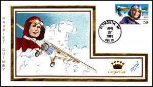 Scott C128 50 Cents Harriet Quimby Empress By Geerlings Hand Painted FDC 139/208