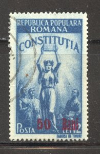 Romania Scott 820 UH - 1952 New Constitution Surcharge - SCV $1.25