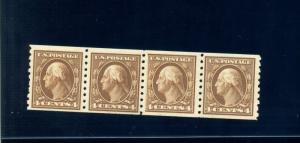 Scott 395 Washington Mint Paste-Up Coil Strip of 4 Stamps PLATE #5577 w/PF Cert