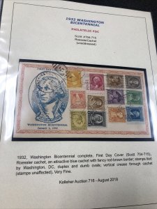 US 704-715 Washington Bicentennial First Day Cover Complete Set Unaddressed 1932