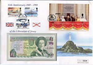 Jersey 1995 One Pound Note on 50th Anniversary Cover