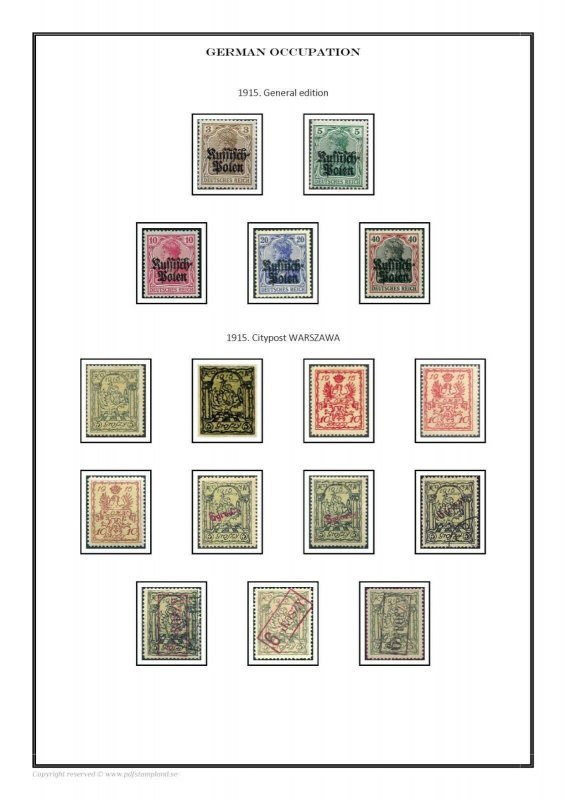 Poland occupations in WWI 1915-1918 PDF (DIGITAL)  STAMP ALBUM PAGES