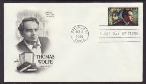 US Thomas Wolfe 2000 Artcraft U/A FDC BIN