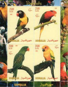 Somalia 2003 PARROTS/BIRDS  Sheetlet (4) Perforated  MNH