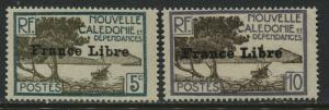 New Caledonia 1941 overprinted France Libre 5 and 10 centimes mint o.g.