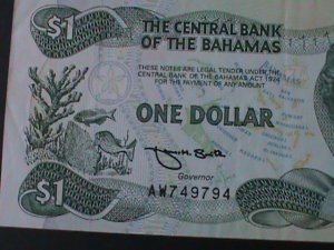 ​BAHAMAS-1974-CENTRAL BANK-$1 DOLLAR-NEAR UNCIR- NOTE- VF-50 YEARS OLD-