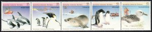 1988 AAT Australia Antarctic Dolphins 37¢ strip of 5 MNH Sc# L76 a-e CV $6.00