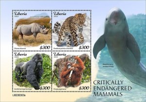 LIBERIA- 2023 - Critically Endangered Mammals - Perf 4v Sheet -Mint Never Hinged