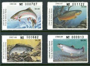 NORTH DAKOTA TROUT & SALMON STAMPS 1985, 1986, 1987, 1988 VF NH Cat $69